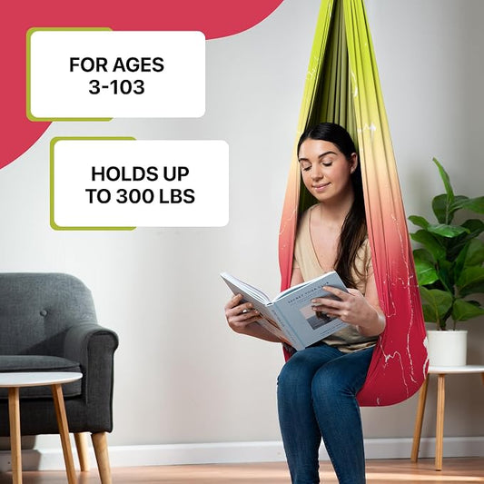 Indoor Sensory Swing for Kids or Outdoor – Holds 300lbs, Double-Layer, & 360° Swivel, Calming Compression Therapy Swing Hammock for Kids & Adults with All Hardware – Sensory-Motor Toys & Gifts