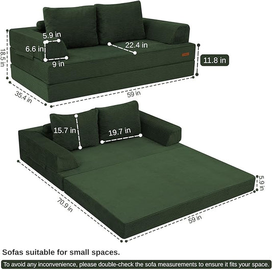 COMAX Futon Sofa Bed, Convertible Sofa Bed, Folding Boneless Couches | Boneless Couch for living room, 4‑in‑1 Fold Out Small Foldable Loveseat Floor Sleeper Mattress Lounge Space‑Saving
