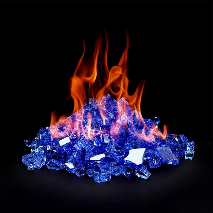 Onlyfire 10 lbs Fire Glass Rocks 1/4 Inch, Reflective Tempered Glass for Propane Fire Pit & Gas Fireplace, High Luster Firepit Glass Stones for Fire Table, Cobalt Blue (Multicolor Options Available)