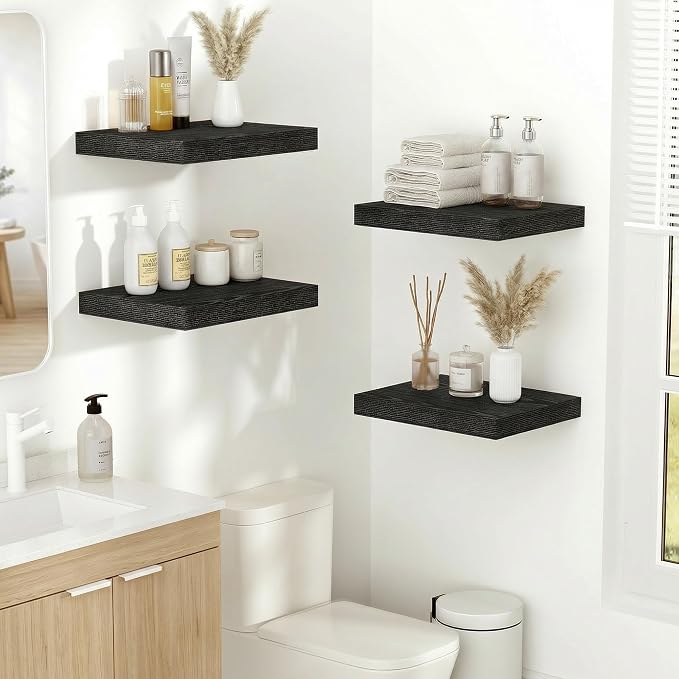 Vivelove 10.2 Inches Floating Shelves Wall Mounted, 10" Deep Wall Shelves for Bedroom, Bathroom, Living Room, Kitchen, Office, Home Decor, Modern Shelf, Set of 2, Black, 10.2x10.2x1.5