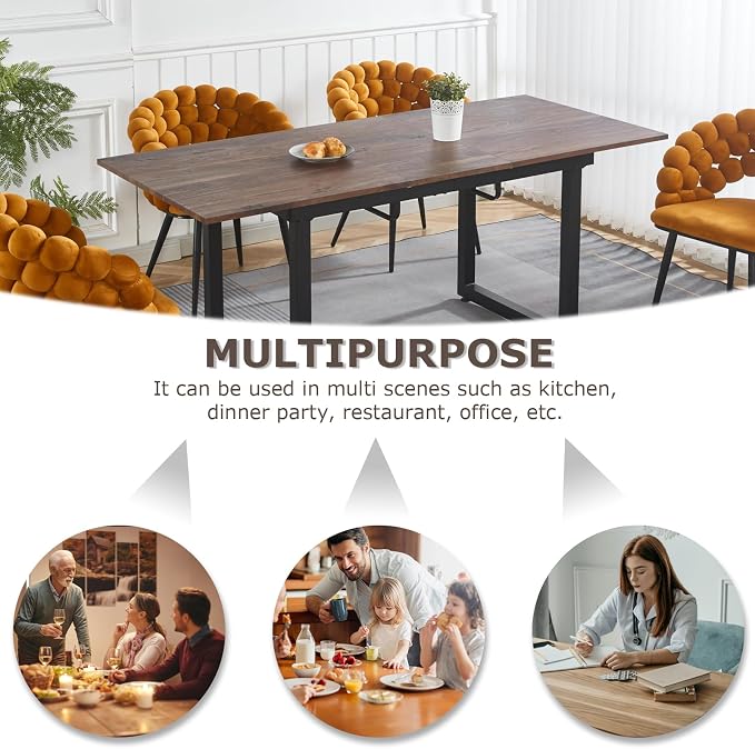 Extendable Dining Table for 4-8 People,70.86''Modern Space-Saving Kitchen Table with Metal Legs,Rectangle Folding Conference Meeting Table for Living Meeting Room Kitchen,Walnut