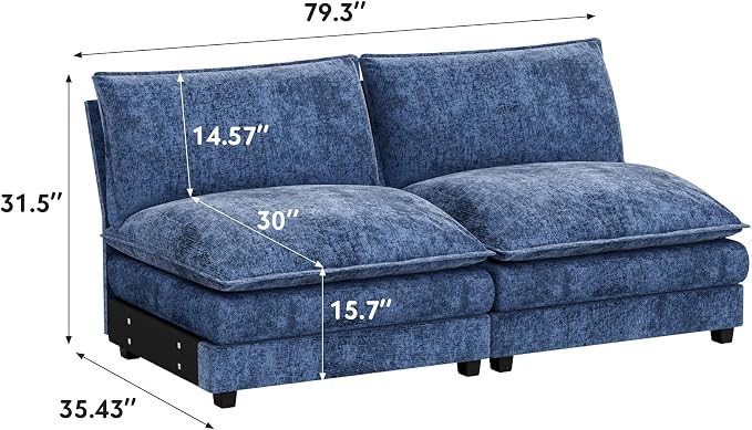 Homall Modular Sectional Sofa, Sofa Couch with Reversible Ottoman, DIY Combination Chenille Deep Seat Cloud Couch for Living Room, Apartment (Dark Blue, 2-Seat)
