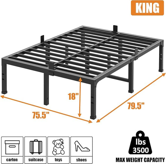 FUIOBYVV King Bed Frames, 18 Inch Heavy Duty Metal Platform Bed Frame Twin Size Support Up to 3500 lbs, No Box Spring Needed/No Shaking/Steel Slat Support/Noise Free/Easy Assembly