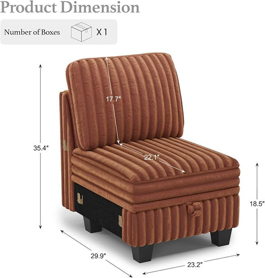Belffin Plush Corduroy Single Module with Storage for Modular Sectional Sofa Brick Red Couch
