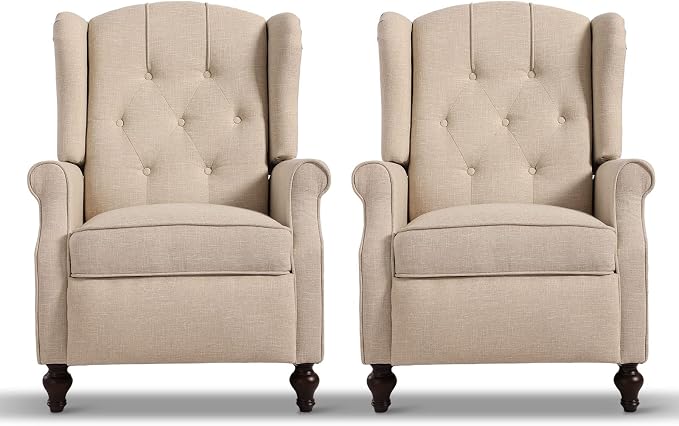 Wingback Recliner Chair with Massage and Heat Tufted Fabric Push Back Arm Chair, Recliner Chair for Living Room Bedroom Home Theater (2,Beige)