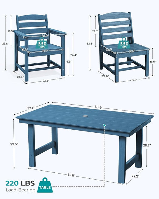 SERWALL Patio Dining Sets for 10 Person, HDPE Dining Set with 2 Tables, 8 Armless Chairs and 2 Armed Dining Chairs, Blue