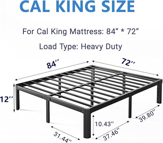 12 Inch High Platform California King Bed Frames No Box Spring Needed, Metal Cal King Bed Frame, Noise Free, Easy Assembly, Heavy Duty, Black