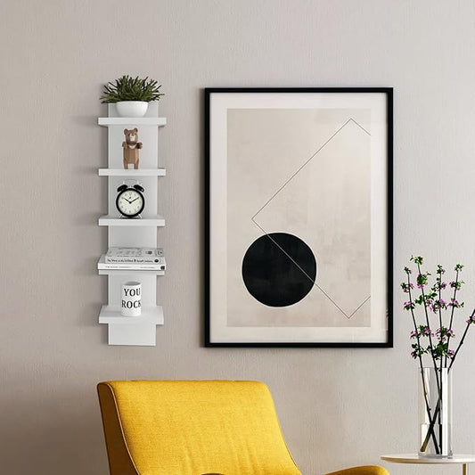 Homaterial 5 Tier Wall Shelf Unit, Small White Vertical Floating Shelf-Narrow Decorative Wall Mount Modern Wall Decor Shelves for Bedrooms, Living Rooms