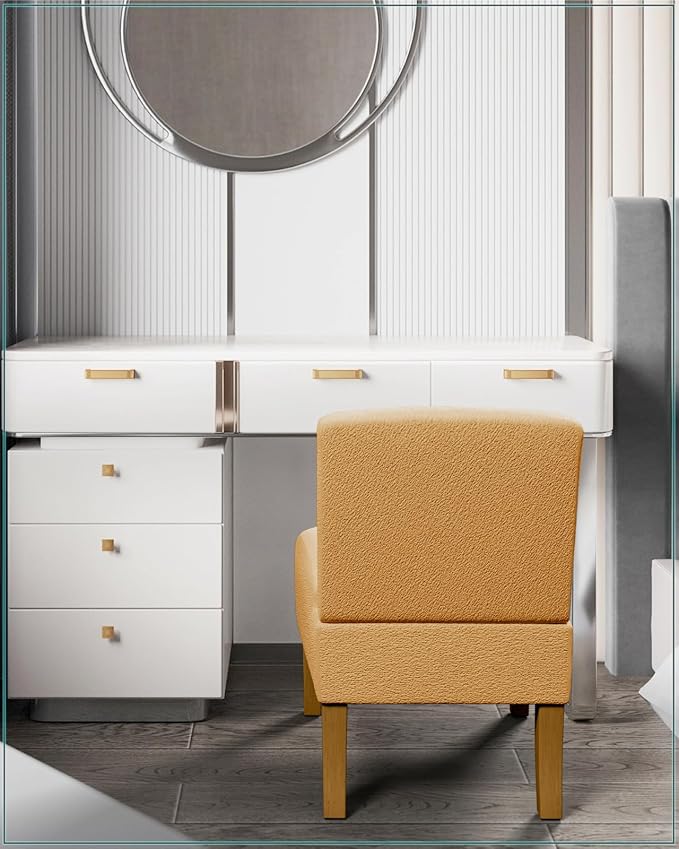 VIRRMO Armless Accent Chairs for Living Room, Modern Slipper Chair Living Room Chairs with Solid Wood Legs, Makeup Vanity Chair Fabric Comfy Upholstered Arm Chair Accent Chair Side Chair, Yellow