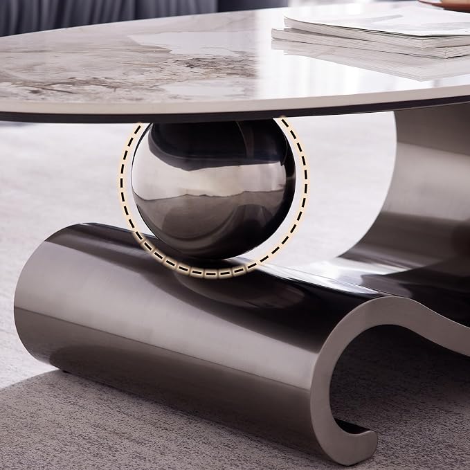 49.2-Inch Modern Oval Faux Marble Coffee Table with Sturdy Metal Base - Luxury Living Room Furniture for Home Decor | Scratch-Resistant & Easy Assembly, (Gray)