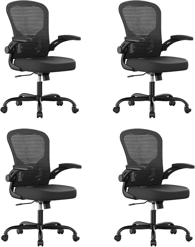 Office Chair, Ergonomic Desk Chairs 330LBS Capacity High Back Mesh Computer Chair with Flip-up Armrests, Comfy Work Chair with Adjustable Lumbar Support(Pack of 4)
