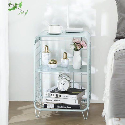 APEXCHASER Cute Nightstand,Metal Side Table,3 Tier End Table with Storage,Vintage Bedside Table,Girls Bedroom Furniture,Coffee Table for Living Room,Bedroom,Dorm,Mint Green