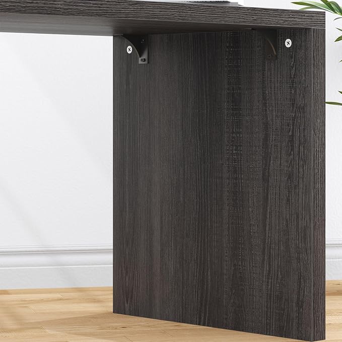 HSH Dark Grey L Shaped Computer Corner Desk with 3 Storage Drawers 55 inch | Reversible Home Office Corner Desk with 2 Open Side Shelves Modern Wood Executive L Desks for Bedroom,Study Workstation