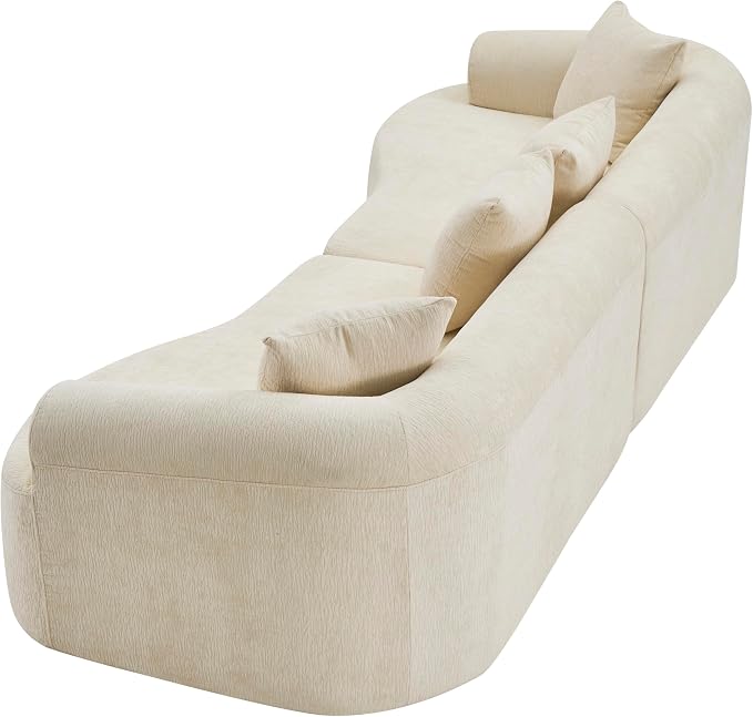 Curved Boneless Sofa Couches 4-Seat Tight Backrest Couch for Living Room Bedroom, Boneless Cloud Sofa with 4 Pillows, Floor Sofa in A Box No Assembly Required
