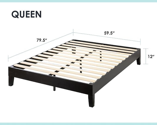 Mellow Naturalista Grand 12 Inch Solid Wood Platform Bed with Wooden Slats, Easy Assembly, Queen, Black