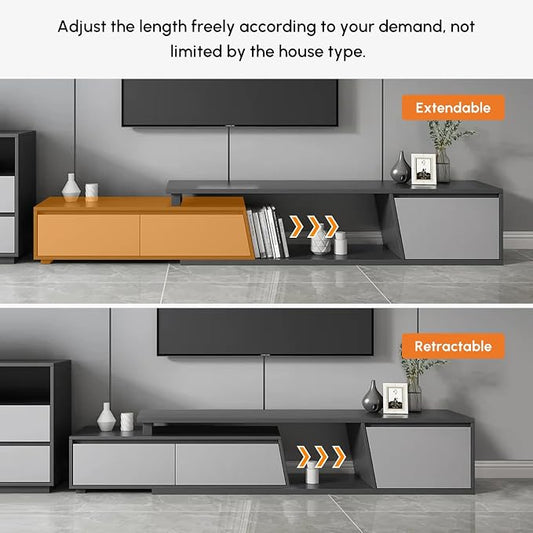 homary Extendable TV Stand with 3 Drawers Minimalist Rectangle Entertainment Center TV Console Up to 110" (70.9”W-110.2”W) (Gray)