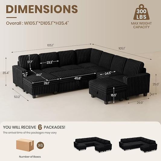Belffin Oversized Sofa Bed Modular Sectional Sleeper Sofa with Pull Out Bed L Shaped Couch with Storage Chaise Black Couch