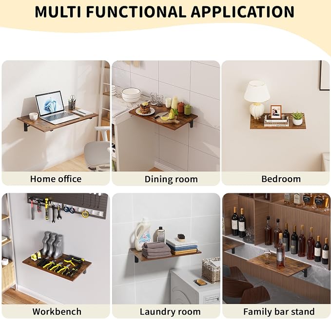 GOYLSER Wall Mounted Folding Table Floating Desk for Dining, Laundry Room, Office, Fold Down Desk with Bracket