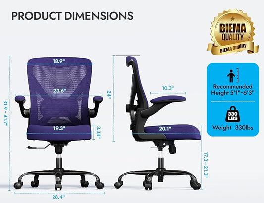 Ergalithic Ergonomic Office Chair - X-Shaped Computer Desk Chair Comfy, Gaming Chair, Office Chair with Lumbar Support, Mesh Office Chairs, Desk Chair for Long Hours(Black Purple)