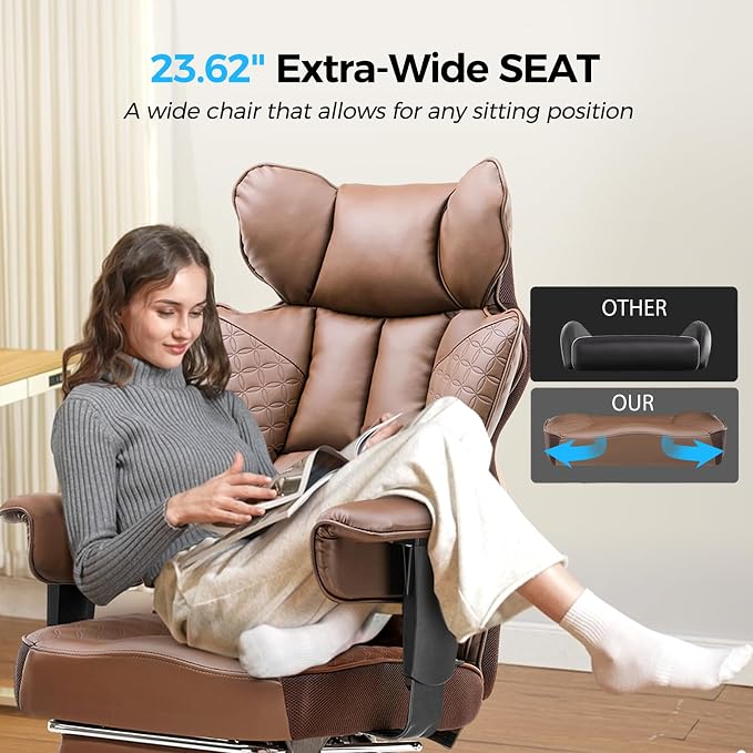GTPLAYER Big and Tall Gaming Chair 400lbs Heavy Duty Office Chair with Foot Rest & Ergonomic Pocket Spring Lumbar Support, High Back 3D Saddle Shaped Cushion for Back Pain Relief, Brown