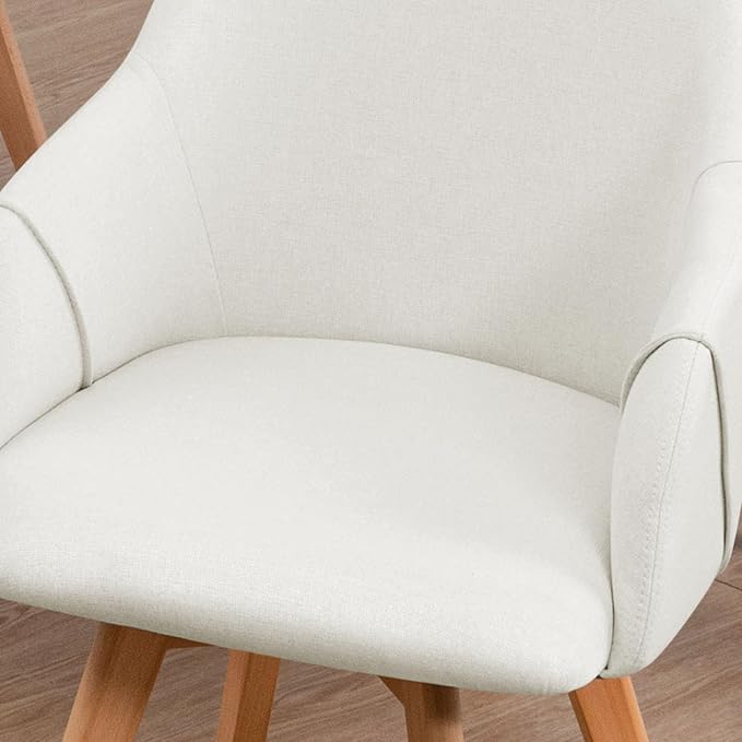 Swivel Dining Chairs Set of 6, Mid Century Modern Dining Chairs with Arms and Wood Legs, Linen Fabric Upholstered Kitchen Chairs for Dining Room Living Room, Comfortable Widen Seat, Beige