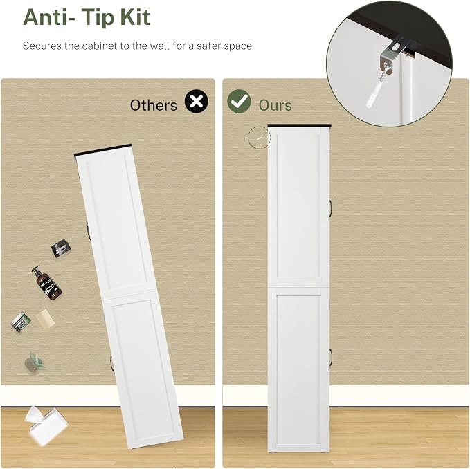 TEENFON Tall Pantry Cabinet, Kitchen Cabinet with 4 Shelves, Adjustable Shelves, Pantry Cabinets with 4 Barn Doors, Tall Kitchen Cabinets for Dining Room, Living Room, White