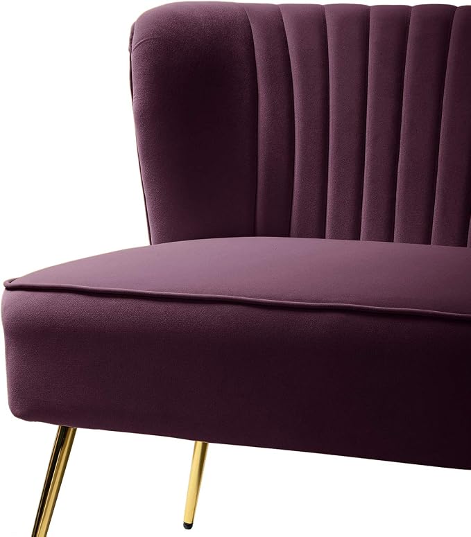 TINA'S HOME Contemporary Velvet Loveseat Sofa, Upholstered Loveseat Couch with Golden Metal Legs, Small Tufted 2-Seat Sofa Armless Love Seat for Living Room, Bedroom, Apartment Small Spaces, Purple