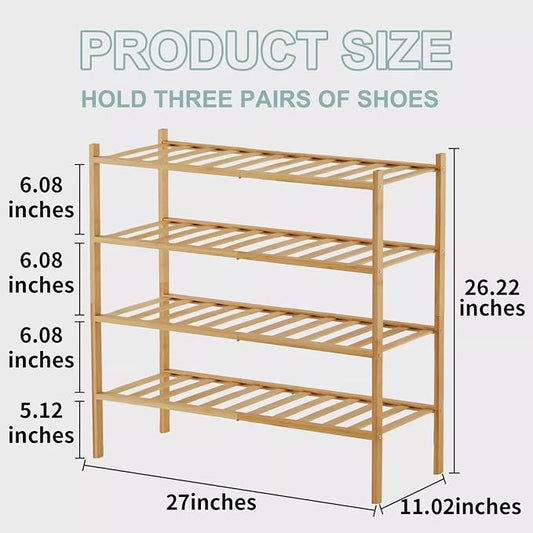 Shoe Rack Multi Tier Storage Organizer Wide Metal Shoe Shelf for Closet Entryway, Bamboo Stackable Multi-Layer Shelf Doorway Simple Folding Shoe Rack