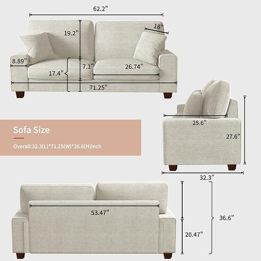DOPEDIO Modern Loveseat Sofa for Living Room,Chenille Recliner, Removable Cover, Pocket Spring Cushions, Solid Wood Frame, Easy Assembly for Small Spaces (71.25inch,Beige)