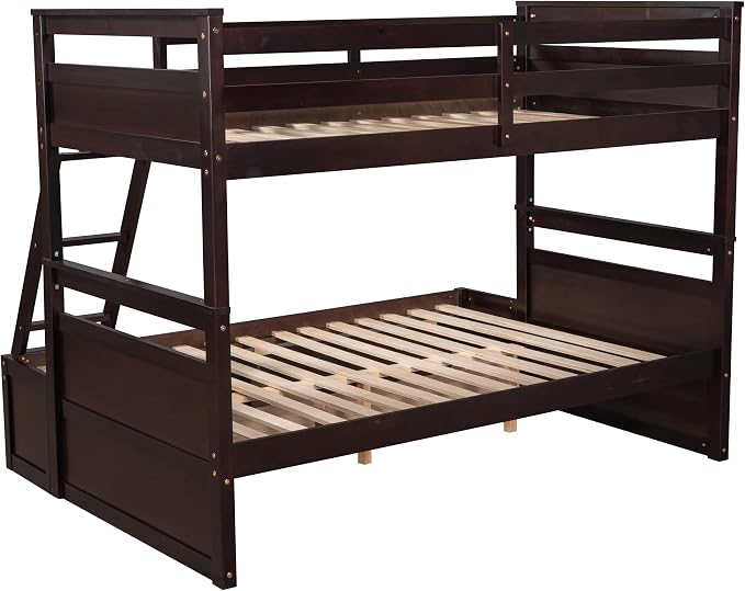 Twin Over Full Bunk Beds with 2 Under Bed Storage Drawers, Stronger & More Stable Bunkbed, Espresso