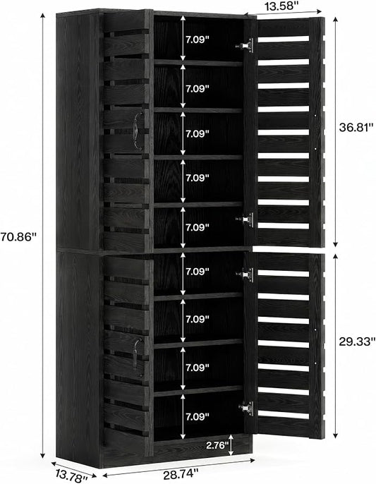 Tribesigns 71 in. Tall Shoe Cabinet with Doors,9-Tier Rustic Black Wood Vertical Shoe Storage with Adjustable Shelves and Metal Handle for Entryway,Living Room,Hallway