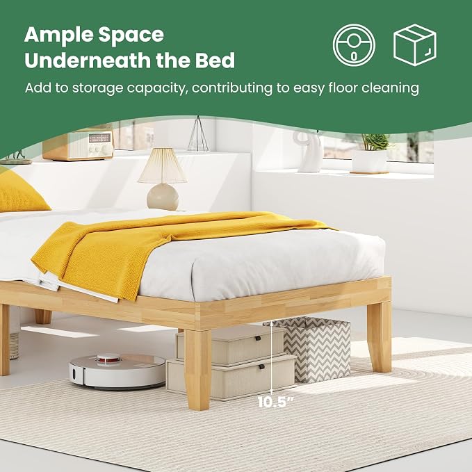 KOMFOTT 14 Inches Wood Platform Bed Frame Twin Size, Wooden Mattress Foundation with Rubber Wood Frame, Strong Slat Support, No Box Spring Needed, Bed Frame (Natural)
