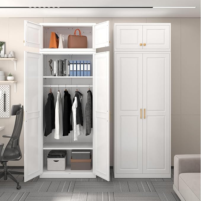 SteeLoong 15" Wall Storage Cabinet,White Bathroom Wall Mounted Cabinet,Metal Armoire Wardrobe Closet Storage Cabinets for Basement,Livingroom Home Office