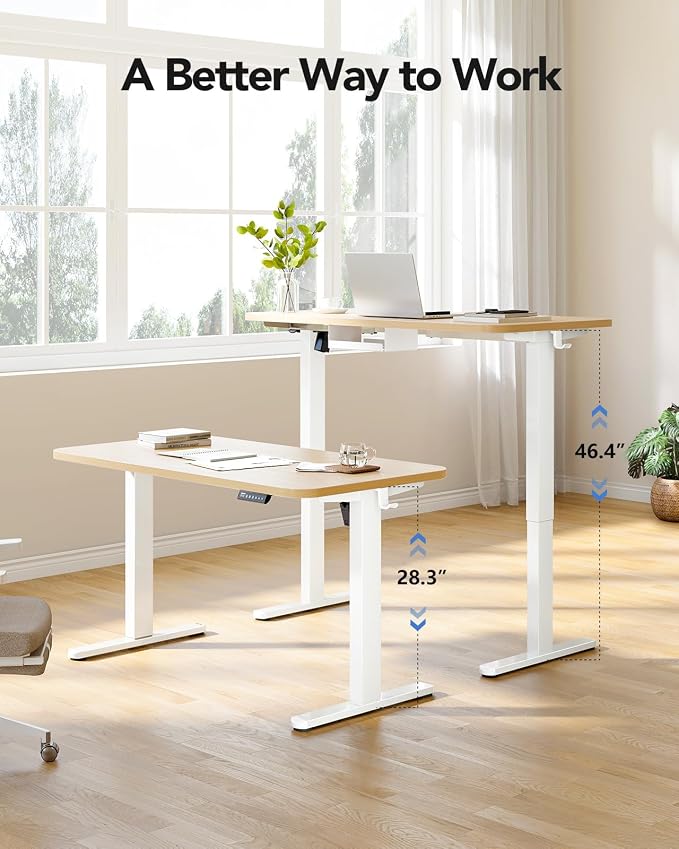 HUANUO Standing Desk Frame with 220lbs Powerful Brushless Motor, Double Crossbeam Structure, Thick Adjustable Desk Legs, for Max 35.4″ x 86.6″ Desktop, for Home Office, White Frame Only