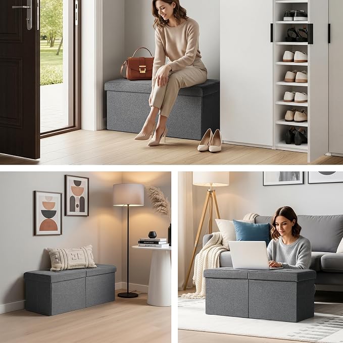 30-INCH Storage Ottoman Bench, Footrest with Storage, End of Bed Bench Coffee Table for Living Room, Bedroom, Entryway, Dark Gray
