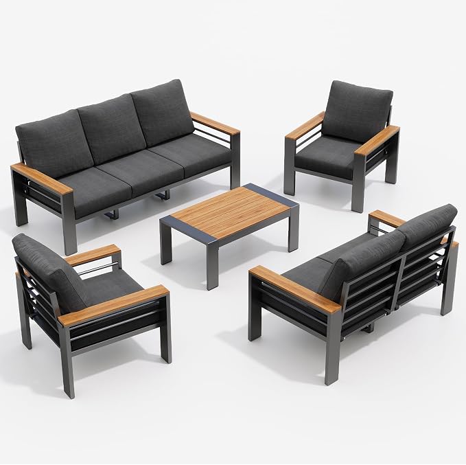 Aoxun Patio Furniture Set, 7 Piece Aluminum Patio Sets with 5" Thicken & Washable Cushion, Waterproof Outdoor Furniture with Coffee Table, Outdoor Couch Sectional for Backyard, Porch and Garden