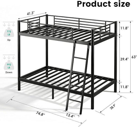 sogesfurniture Twin Over Twin Bunk Bed with 2 Mattresses Included, Bunkbeds | Space-Saving Bundle Heavy-Duty Metal Frame 6-Inch CertiPUR-US Mattresses 11.8" Safety Guardrails Easy Assembly Wide Ladder