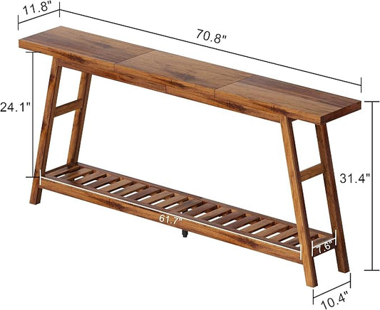 ChooChoo 70.9 Inch Long Console Tables for Entryway, Wood 2-Tier Entry Hallway Table, Narrow Sofa Table Behind Couch Table for Living Room, Entrance, Walnut