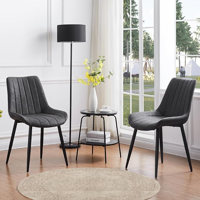 CLIPOP Dining Chairs Set of 6, Faux Leather Dining Chairs with Upholstered Seat, High Back Comfy Cushion, Metal Leg, Accent Kitchen Side Chair for Living, Restaurant & Meeting Room, Grey