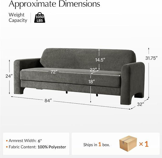HULALA HOME 84" Modern Curved Sofa, 3 Seater Sofa for Living Room, Grey | For Living Room