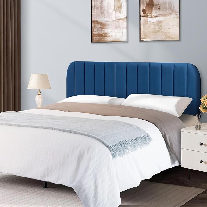 Queen Headboard Only - Upholstered Headboard for Bed, Easy Assembly, Velvet Covered Sponge, Place Between Bed & Wall, Adjustable Metal Legs with Non-Slip Pads, Blue