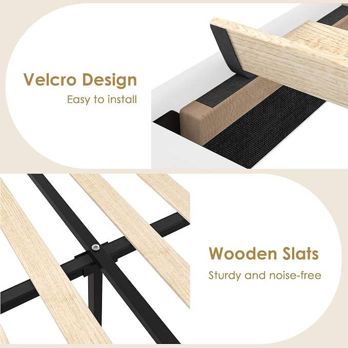 VECELO King Bed Frame with Rivet-Tufted Headboard & Footboard, Upholstered Platform Bed with Wood Slats Support, No Box Spring Needed, Noise-Free, Easy Assembly, White