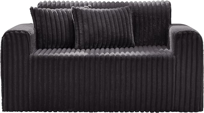 Hobestluk Couch Sofa 2-Seater Foam Sofa Loveseat for Small Spaces Comfy Sofas with Removable Cover Furry Couch with Pillows for Living Room, Bedroom, Apartment, Office (Dark Grey, Loveseat)