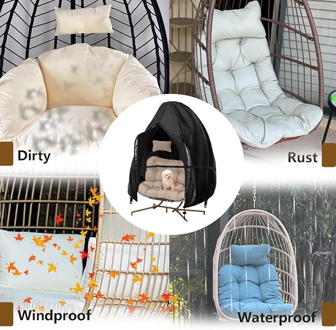 FLYMEI Egg Chair Cover Waterproof Double Egg Chair Covers for Outdoor Furniture 420D Patio Hanging Swing Chair Cover 91x80 inches, Black
