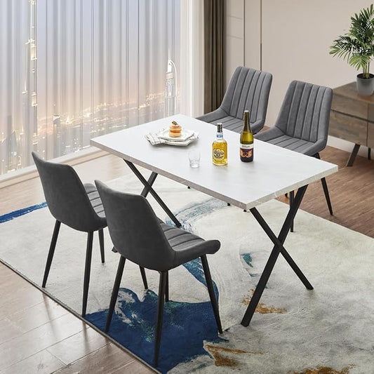 CLIPOP Dining Chairs Set of 4, Faux Leather Dining Chairs with Upholstered Seat, High Back Comfy Cushion, Metal Leg, Accent Kitchen Side Chair for Living, Restaurant & Meeting Room, Grey