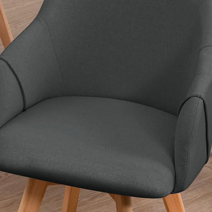 Swivel Dining Chairs Set of 6, Mid Century Modern Dining Chairs with Arms, Linen Fabric Upholstered Kitchen Dining Room Chairs with Solid Wood Legs for Living Room Grey