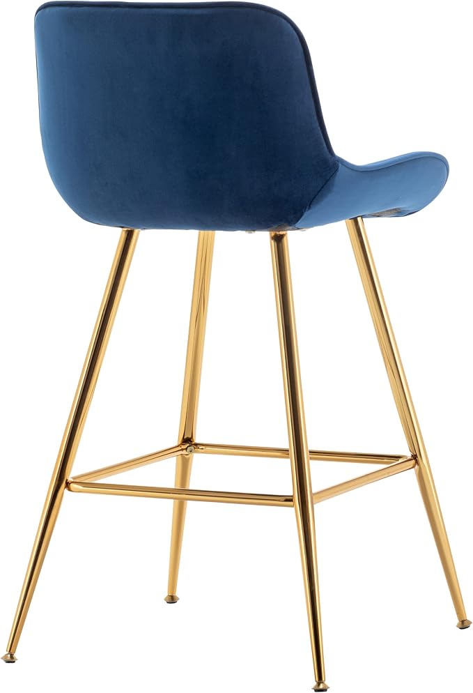 Sidanli Blue Bar Stools Set of 2, 24 Inch Velvet Counter Height Bar Stools with Footrests, Modern Bar Chairs for Home, Kitchen Island, Dining Room