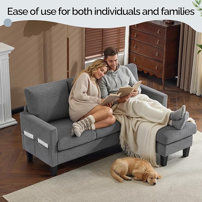 VINGLI 68.5' L Shaped Couch with Movable Storage Ottoman, Convertible Sectional Sofa in Soft Corduroy Fabric, Modern Reversible Chaise Couch for Small Spaces, Apartment, Living Room,Grey