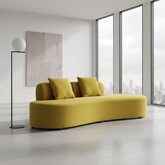 Container Furniture Direct 90" Curved Sofa with Throw Pillows, 4 Seater Luxury Velvet Couch with Half Moon Design and High-Density Foam, for Modern Living Room, Office & Apartment, Olive Green