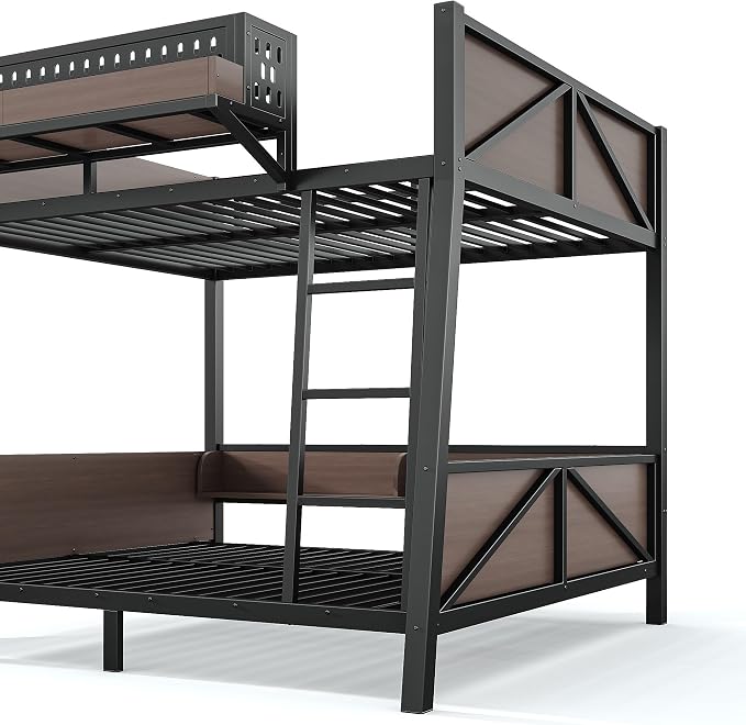 Bellemave Bunk Bed Full Over Full with LED, Heavy Duty Metal Bunk BedFrame with Storage Shelves and Lights, Black